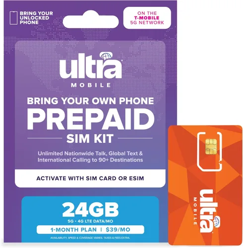Vista 8 de $49/mes. Plan telefónico prepago Ultra Mobile con llamadas, mensajes de texto y datos ilimitados durante 1 mes (kit de tarjeta SIM 3 en 1)