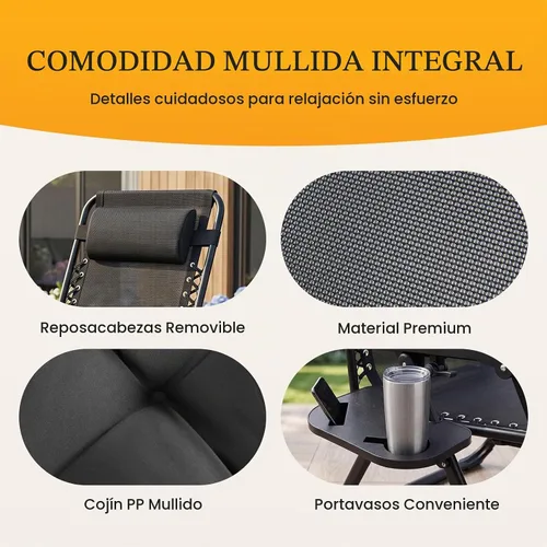 Vista 8 de NEWBULIG Silla de gravedad cero, reclinable plegable para patio con Oscuro