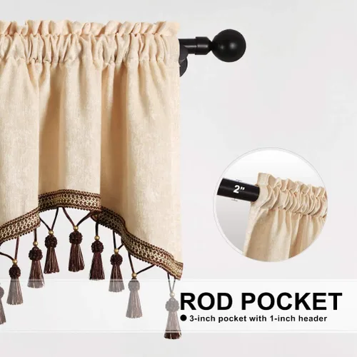 Vista 3 de Cortinas de doble cara de felpilla para cortina de cocina, cenefa para sala de estar