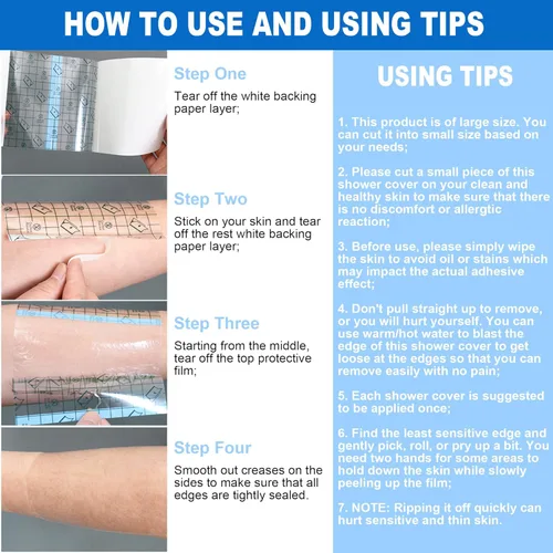Vista 7 de 25 cubiertas de ducha impermeables para catéter de diálisis (7.8 x 7.8 pulgadas), cubierta adhesiva de ducha de línea PICC, cubierta elástica