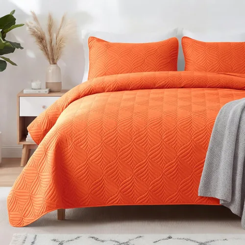 Vista 10 de Whale Flotilla Juego de ropa de cama extra suave, colcha amarilla ligera tamaño Queen con patrón moderno, colcha reversible de 3 piezas con 2 fundas