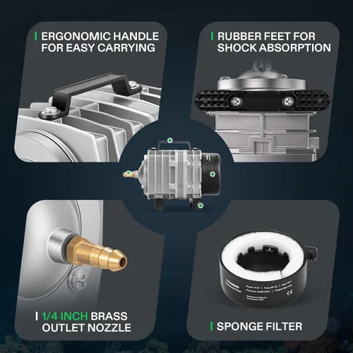 Vista 5 de Vivosun Bomba de aire comercial 1110 GPH 8 salidas 40W 70L/min para acuario y sistemas hidropónicos