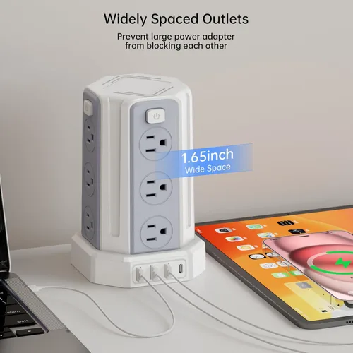 Vista 9 de Regleta de alimentación con protector contra sobretensiones, cable de extensión de 10 pies con 12 tomacorrientes múltiples de CA y 4 USB (1 USB C)