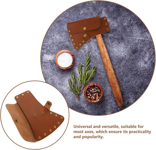 Vista 3 de Funda protectora portátil de hacha de cuero para hachas de hacha protectora para acampar al aire libre y cortar madera y funda versátil