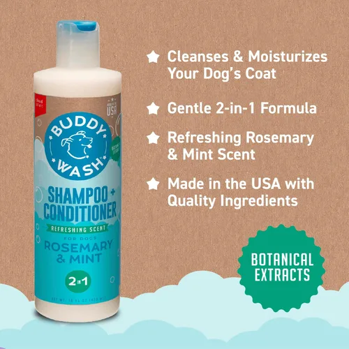 Vista 7 de Buddy Wash - Champú y acondicionador 2 en 1 para perros para aseo de perros, romero y menta, botella de 16 onzas