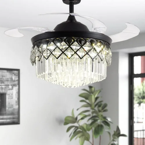 Vista 2 de Ventiladores de techo modernos de 42 pulgadas con luces y control remoto, ventiladores de techo de cristal negro con luces, con cuchillas