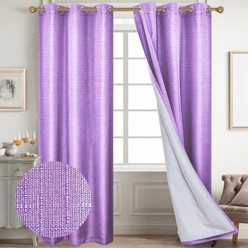 Vista 44 de Diraysid Cortinas 100% opacas de lino negro para dormitorio, con ojales, aislamiento térmico, cortinas de oscurecimiento de habitación