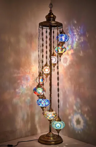 Vista 3 de DEMMEX Lámpara de pie con mosaico turco marroquí, 9 globos, 6 pies de alto, lámpara de pie decorativa estilo Tiffany con globos coloridos