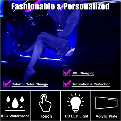 Vista 3 de Luces de umbral de puerta de coche LED, umbral de puerta LED Pro con personalización de 7 colores de iluminación, IP67 impermeable, luces de umbral