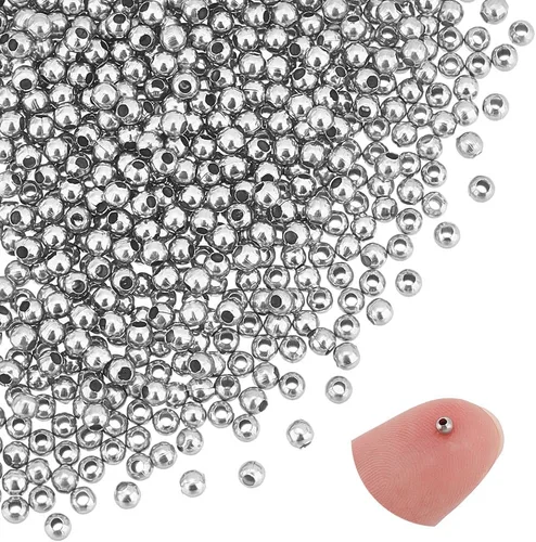 UNICRAFTALE 3000 cuentas espaciadoras redondas de acero inoxidable, 0.079 pulgadas de diámetro, agujero de 0.031 pulgadas, lisas, ideales para hacer