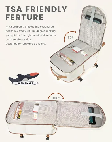 Vista 7 de LOVEVOOK Mochila de viaje para mujeres y hombres como artículo personal aprobado por vuelo, equipaje de 40 L, Beige-Marrón, Mochila de viaje
