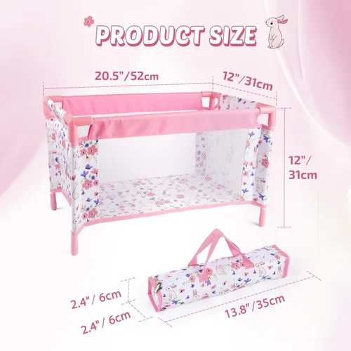 Vista 4 de Cuna para Muñecas Bebé Reborn, Cama de Muñeca para Bebés de 18 Pulgadas, Cuna de Juguete Extraíble para Corralito de Muñecas de Bebé, Accesorios