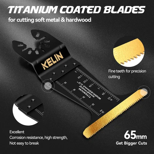 Vista 3 de KELIN Kit de 116 cuchillas oscilantes multiherramienta, 4 tipos de hojas de sierra de titanio para madera, metal, paneles de yeso, tuberías, se