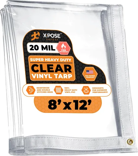 Vista 13 de Xpose Safety - Lona de vinilo transparente de 4 x 6 pies, lona de PVC impermeable transparente de 0.787 in con ojales de latón, para recinto