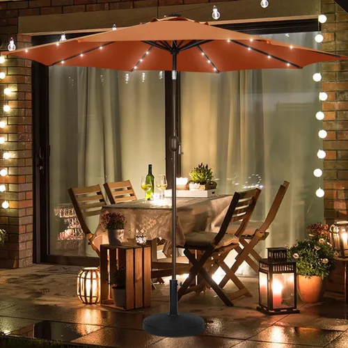 Vista 118 de Blissun Sombrilla solar de 9 pies, sombrilla de patio con 32 luces LED, sombrilla de mercado de mesa, sombrilla al aire libre para jardín, terraza