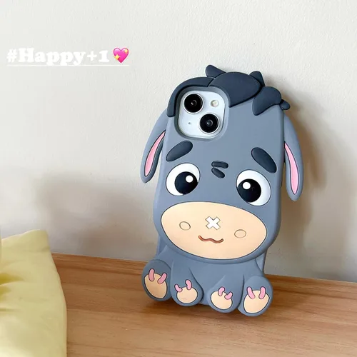 Vista 7 de Funda para iPhone 11, fundas de teléfono 3D Kawaii divertidas y lindas de dibujos animados de burro gris de silicona suave con protección contra