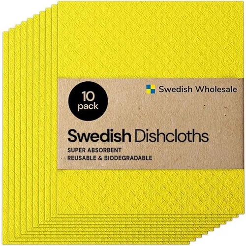 Vista 10 de Paños de esponja de celulosa sueca para platos, paquete de 10 paños de limpieza ecológicos, sin olor, reutilizables, para cocina, absorbente