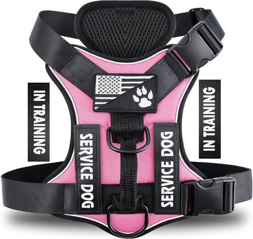 Vista 27 de Demigreat Arnés de perro de servicio, arnés reflectante para perro con 5 parches, arnés Oxford suave ajustable para mascotas, malla de capa