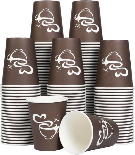 Clawsoff 200 tazas de café de papel de 10 onzas, vasos desechables para bebidas calientes o frías, tazas de café marrón de 8 onzas para fiestas,