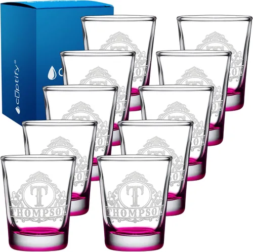 Vista 37 de Vaso de chupito personalizado con nombre de círculo elaborado de 2 onzas, parte inferior negra grabada con texto personalizado para regalos, bodas