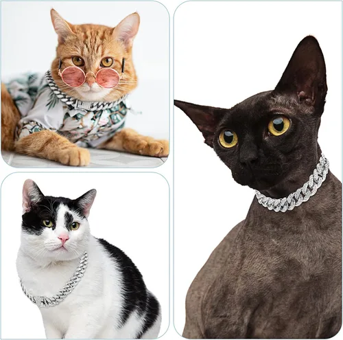 Vista 7 de Tallew Collar de Cadena de Plata para Perro con Diamantes, Collar de Cadena de Metal para Caminar con Hebilla de Seguridad, Collar de Estilo Cubano