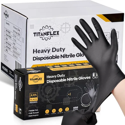 Vista 10 de TitanFlex Heavy Duty Black Nitrile Gloves, 6 Mil, Fully Textured, Mechanic Disposable Gloves, Latex Free, Powder Free