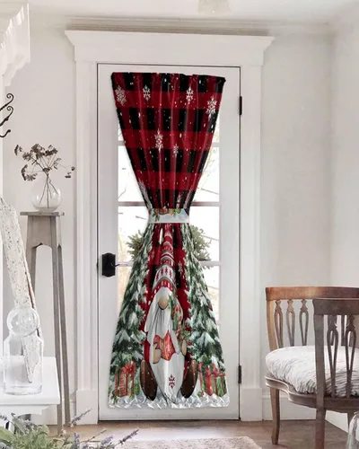 Vista 15 de Cortinas de puerta francesa de Navidad para ventana de puerta, panel de cortina con bolsillo para barra con alzapaños para luz lateral delantera