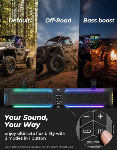 Vista 4 de KEMIMOTO Midnight 70Gen2 - Barra de sonido UTV de 28 pulgadas con 8 altavoces, IP66, resistente al agua, para carrito de golf, sistema de altavoces