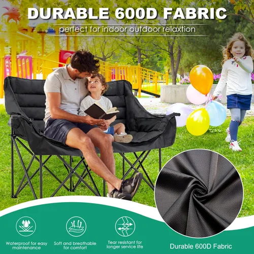 Vista 7 de DoCred Double Camping Chair - Oversized Loveseat, 2 Person Camping Chair for Adults Heavy Duty,Two Person Folding Chair with Cup Holder, Supports up