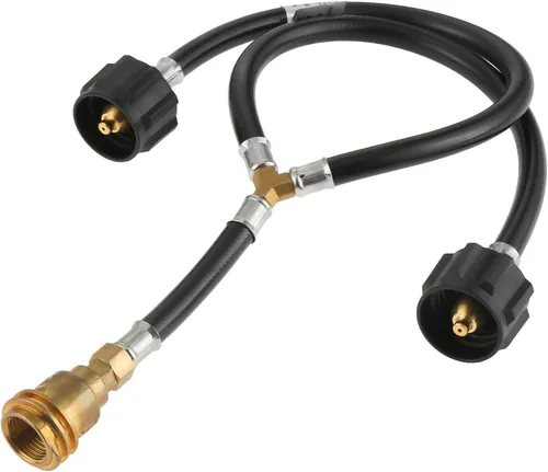 Vista 9 de Y-Splitter Adaptador de manguera convertidor de tanque de propano doble, entrada POL bidireccional y salida del regulador POL/QCC1 que se conecta a