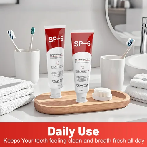 Vista 6 de SP-6 Pasta dental blanqueadora probiótica para blanquear los dientes, brillo y aliento fresco, fórmula de 6 probióticos para la salud de las encías