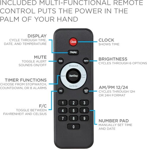 Vista 8 de Ivation Gran reloj digital LED de gran tamaño de 72 pulgadas Reloj digital grande con pantalla multifunción - cronómetro, temporizador, alarmas