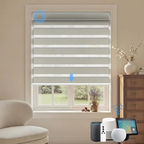 Vista 14 de Persianas motorizadas cebra, persianas opacas automáticas del 85 % para ventanas de interior, funcionan con HomeKit, Alexa, Google Home, persianas