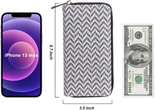 Vista 5 de Cartera de teléfono celular para mujer con doble cremallera y correa de muñeca extraíble