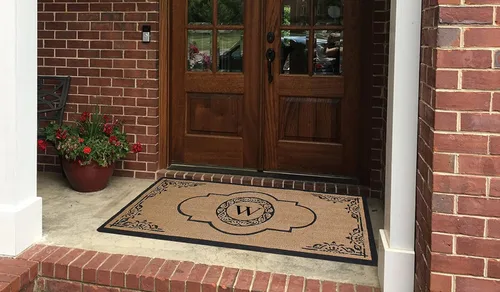 Vista 2 de A1HC - Tapete de puerta con monograma de fibra de coco natural para puerta delantera, 36 x 72 pulgadas, resistente y resistente al desprendimiento