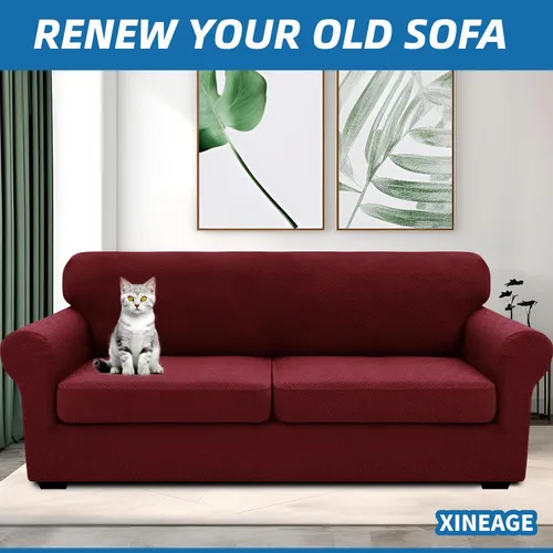 Vista 4 de XINEAGE - Fundas para sofá de 3 piezas, para sofá de 2 cojines extragrandes, funda súper elástica para sofá de 2 asientos, funda universal para sofá