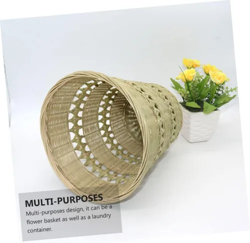 Vista 6 de Cabilock 1 PC cestas tejidas hechas a mano de bambú contenedor de basura práctica cesta de almacenamiento de ropa verde claro