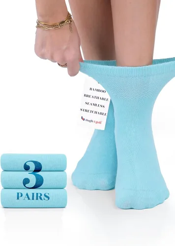 Vista 34 de Hugh Ugoli - Calcetines de tobillo para mujer con bambú diabético, punta sin costuras súper suave y sin ataduras, anchos, ajuste holgado y elástico