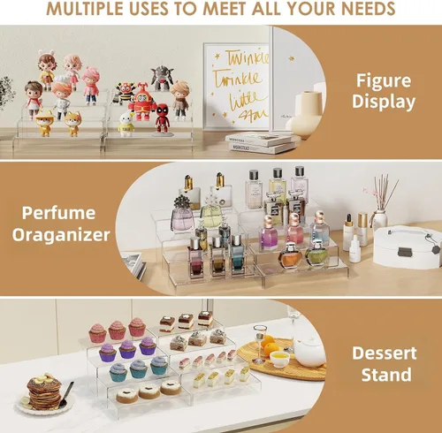 Vista 5 de Anglelife - Juego de 2 grandes elevadores de acrílico, 8 piezas de soporte de exhibición acrílico transparente rectangular, estante elevador