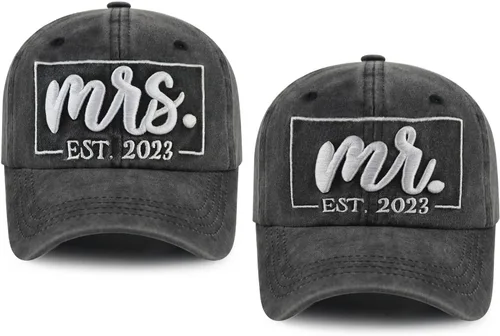 2PCS Mr and Mrs Est 2023 2024 Hats for Men Women, Funny Adjustable Embroidered Cotton Birthday Baseball Cap