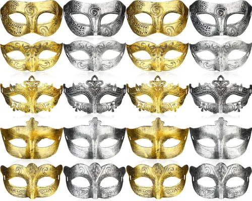 Vista 8 de Yunsailing 40 piezas de máscaras de mascarada a granel, máscaras vintage de Mardi Gras, antiguas para baile veneciano, disfraz de Navidad, prop