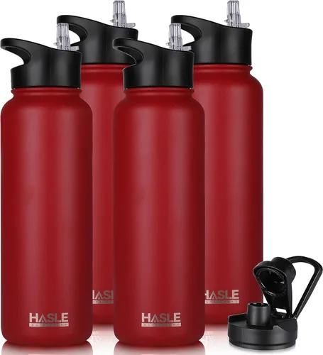 Vista 23 de HASLE OUTFITTERS Botella de agua aislada de 22 onzas, botella de agua de acero inoxidable de doble pared de boca ancha con tapa de popote y tapa