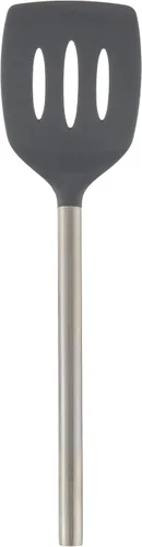 Vista 6 de Tovolo Espátula de silicona ranurada con mango ranurado de acero inoxidable de 10 pulgadas, color naranja albaricoque, resistente al calor,