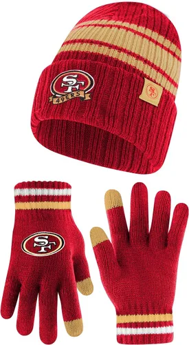 Ultra Game Adults NFL Official Super Soft Team Stripe Winter Beanie Knit Hat with Extra Warm Touch Screen Gloves