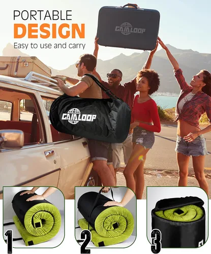 Vista 6 de GAIALOOP Colchón de Espuma Viscoelástica de 3 Pulgadas para Acampar, Almohadilla de Dormir de Doble Capa Gruesa para Coche, Tienda, Cama