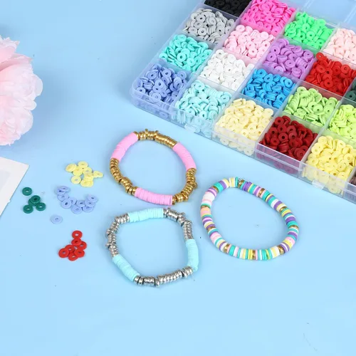 Vista 3 de 4500 Pcs Clay Beads for Bracelet Making kit, Flat Round Polymer Spacer heishi Beads for Jewelry Making Kit Bracelets Necklace (24 Colors 6mm)