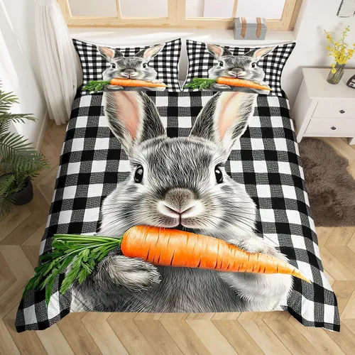 Vista 15 de Juego de ropa de cama con temática de Pascua de conejitos para niños, adolescentes y jóvenes, funda de edredón de nido de huevos de Pascua, funda