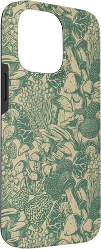 Vista 3 de Funda para iPhone 14 Pro Max con diseño de hongos y flores silvestres retro beige claro y marrón