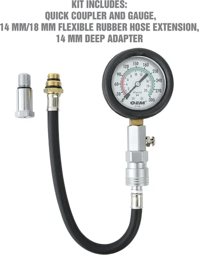 Vista 5 de OEMTOOLS 37138 Juego de medidor probador de compresión, probador de compresión automotriz, probador de compresión de motor con manguera flexible