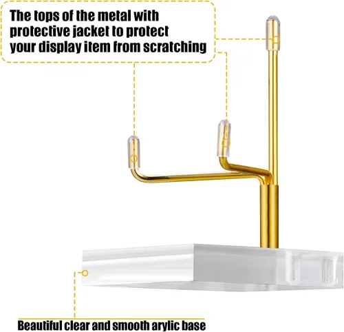 Vista 3 de Kigley 8 soportes de exhibición de brazo de metal ajustables, soporte de cristal con base acrílica, caballete de roca mineral para geodas, colección